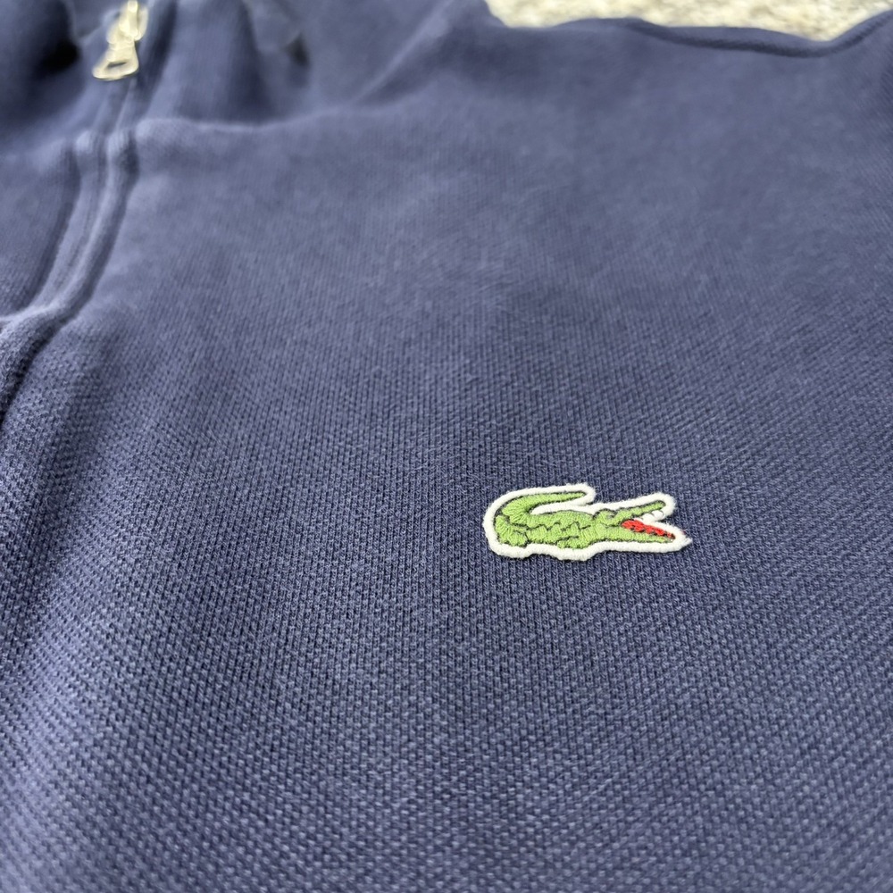Lacoste Men's Navy Full Zip Mock Neck Cotton Knit Sweater Logo Size M